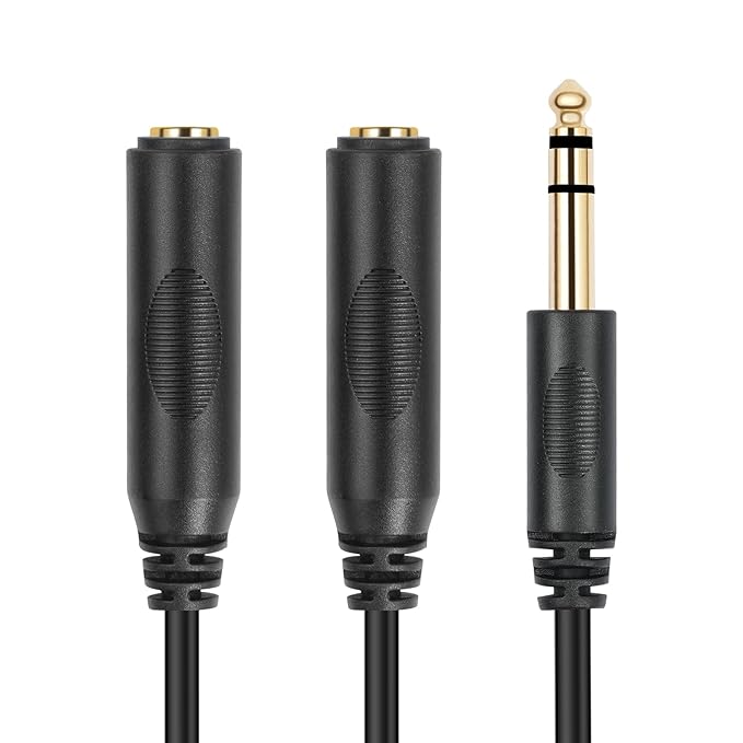 SiYear 6.35mm 1/4 inch Male Plug Stereo to 2 Dual 1/4 "TRS Female Jack Connector Audio Speaker Cable, Y Splitter Adapter Cable (20CM / 8Inch)