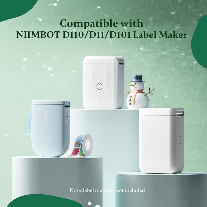 NIIMBOT Christmas Labels for D110/D11/D101 Label Maker,14 x 50 mm (0.55'' x 1.97''), Thermal Label Tape for Christmas Home Office Labeling, Meowy Xmas Pattern
