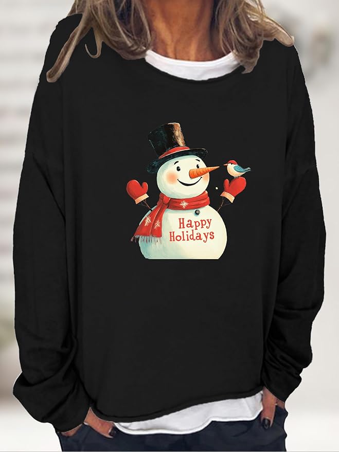 LOAIHA Christmas Shirts for Women Crewneck Snowman Snowflake Santa Graphic Shirts Christmas Tree Long Sleeve Xmas Hoodie