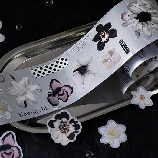 Qojai 2 Rolls Vintage Floral Washi Tape Stickers Matte Silver Die-Cut Plant Flower Washi Tape for Journaling Scrapbook Supplies Pretty Wide Washitape Decorative Tapes for Crafts Scrap Booking Supples