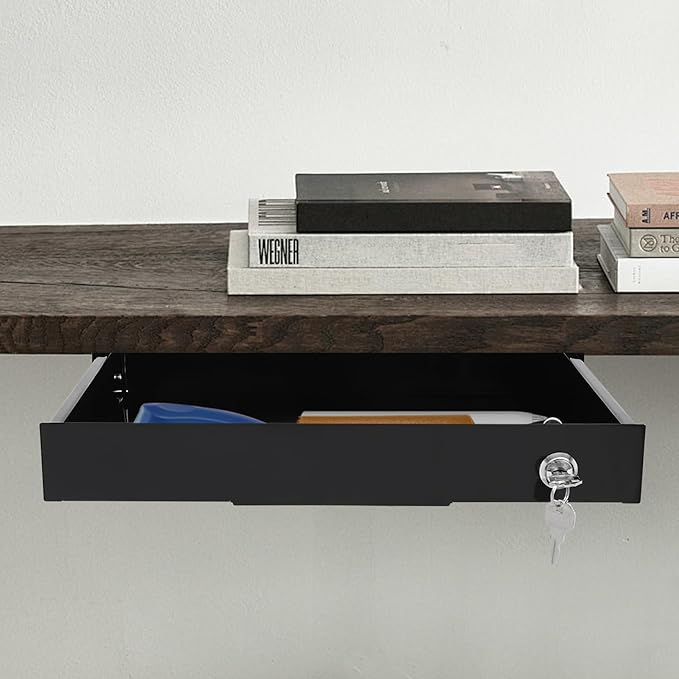 14.17" Under Desk Storage Drawer, Locking Design Black Sliding Pull-Out Drawer for Sit Stand Workstation