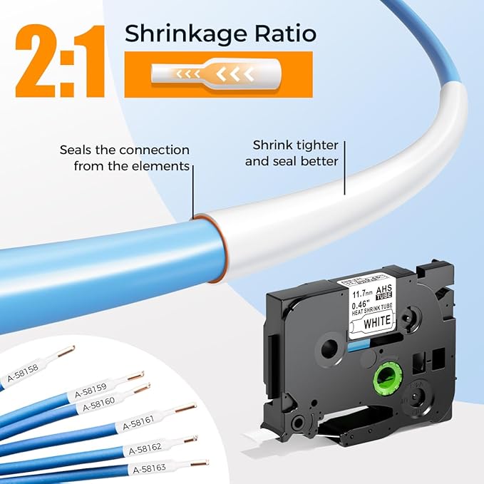 HSe-231 Heat Shrink Tube Label Compatible with Brother P Touch HSe Heat Shrink Tubing 11.7mm 0.46'' HSe231 TZe Wire Cable Labels for Brother PT-E300 E500 P900 P750WVP, 3-Pack, Black on White