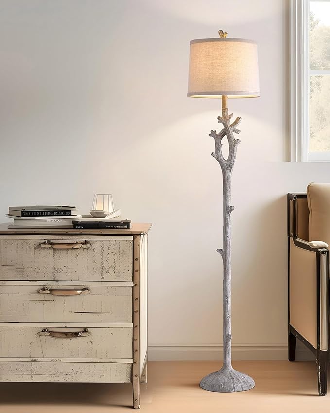 OYEARS Retro Farmhouse Floor Lamp for Living Room Rustic Standing Lamps Tree Trunk Deco Modern Country Vintage Wood Grain 59.75" Tall Corner Floor Lamp Bedroom Office