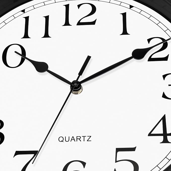 Foxtop 14 Inch Wall Clock Battery Operated Silent Non-Ticking Round Classic Vintage Retro Wall Clock Decorative for Living Room Kitchen Home Office (Black)