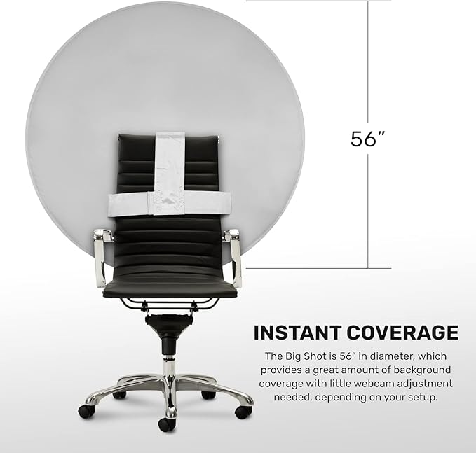 Webaround Big Shot 56" | Grey | Portable Collapsible Webcam Backdrop | Attaches to Any Chair | Wrinkle-Resistant Fabric | Ultra-Quick Setup and Takedown | Perfect for Zoom, Webex, Teams, etc.