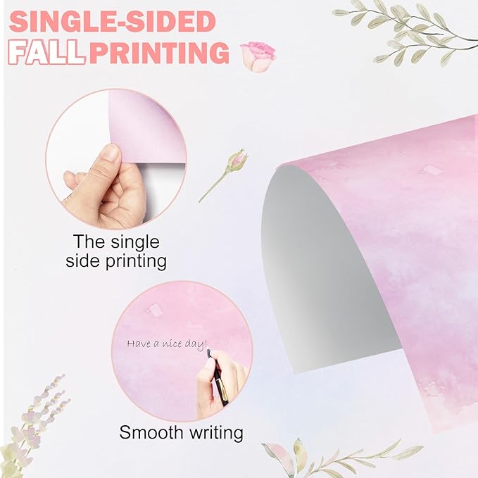 EggSun 250Pcs Watercolor Stationery Paper and Envelope Set with 100 Letterhead Papers and 50 Envelopes, 10 Design for Letter Writing Invitations Computer Holidays Party Notes, 8.5x11 Inch-Aesthetic