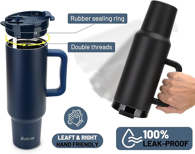 Zukro 50 oz Tumbler With Handle and Flip Straw, Leak Proof Lid, Double-Wall Stainless Steel Water Bottle for Home, Oiffce, Work, Large Vacuum Insulated Travel Cup Fit in Cupholder, BPA-Free