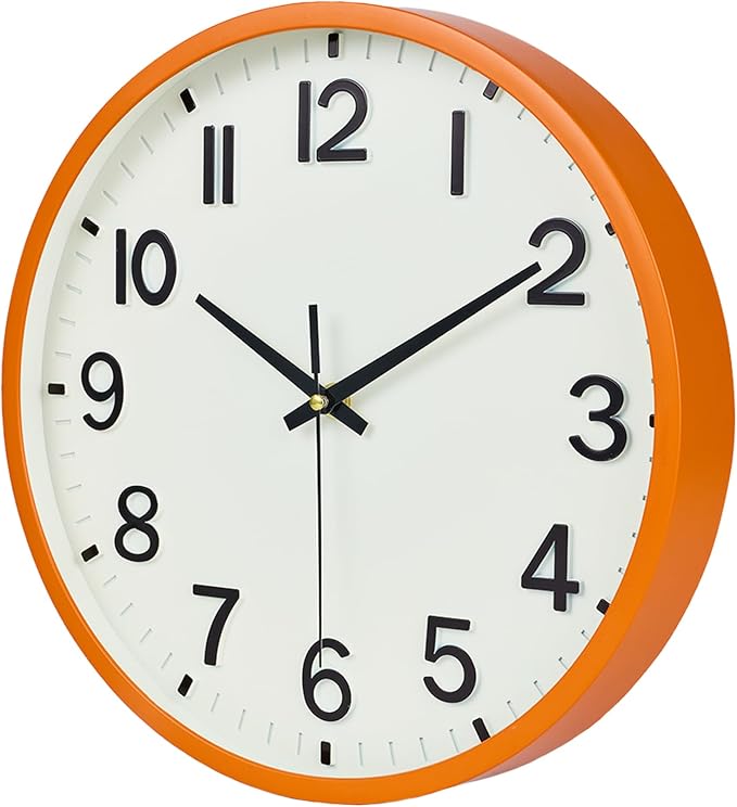 Wall Clock, Modern 8 Inch Small Wall Clocks Battery Operated, Silent Non-Ticking Analog Classic for Office, Home, Bathroom, Kitchen, Bedroom, School(Beige and Orange)