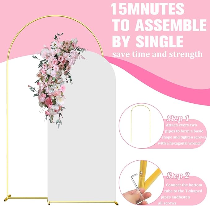 6FT Arch Backdrop Stand and Arch Cover Set, Gold Metal Arch Stand Backdrop with White Arch Stand Cover Ideal for Weddings, Birthday Parties, Baby Showers, Celebration Decorations