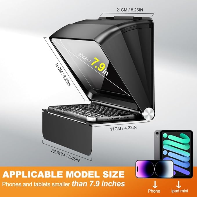 LENSGO Teleprompter for iPhone ipad Smartphone,7.9’’ Mini Portable Prompter with Remote Control,APP Compatible with iOS/Android for YouTube, Zoom, Twitch, Online Teaching,Vlogger,Live Streaming