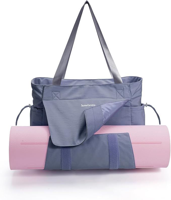 sportsnew Yoga Gym Bag Tote Yoga Mat Bag For Women Men with Waterproof Wet Pocket & Drawstring pockets, Quick Access Hook-and-loopStorage Yoga Mat Bag Holder, Gray Blue Patent Pending