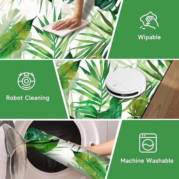 3'x5' Tropical Palm Leaf Rug Monstera Banana Leaves Floor Mat for Entryway Bedroom Living Room Nursery Playroom Home Decor Washable Low Pile Green Botanical Area Rug