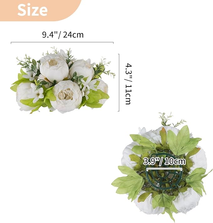 NUPTIO White Peony Flowers for Centerpieces: 2 Pcs 9.4 Inch Diam Artificial Flower Balls - Fake Flower Ball Arrangement Bouquet for Wedding Tables Decorations