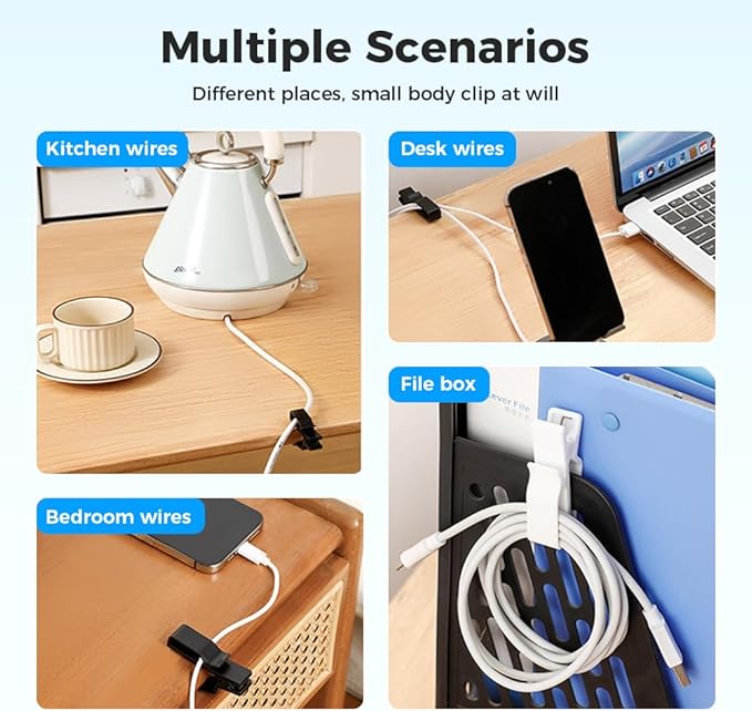 Movable Cord Holder for Nightstand, 2026 New Upgrade Cord Organizer Holder, Cable Organizers USB Cable Holder Wire Organizer Cord Clips, Cable Hider for Home, Office,Cubicle Accessories (9, Black)