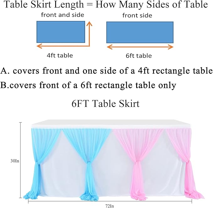 Pink and Blue Table Skirt Gender Reveal Tutu Table Skirt for Rectangle Tables 6ft Birthday Party Baby Shower Gender Reveal Party Decorations