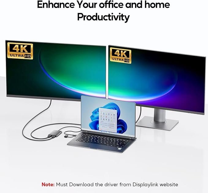 PULWTOP Displaylink Adapter, USB C to HDMI Adapter with Dual Monitor for Mac M1/M2/M3/M4, USB C to Dual HDMI for MacBook, Laptops, iMac, Driver Required