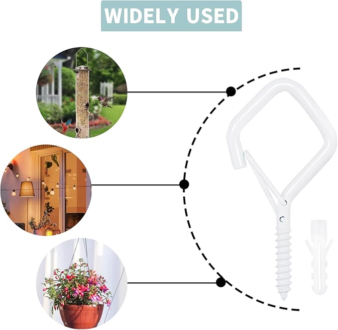 Sexoeie 100 PCS White Eye Screw Hooks for Hanging Heavy Duty with Safety Buckle.Metal Ceiling Hooks for Hanging Plants Cup Wind Chime Bird Feeders Patio Lights at Indoor&Outdoor
