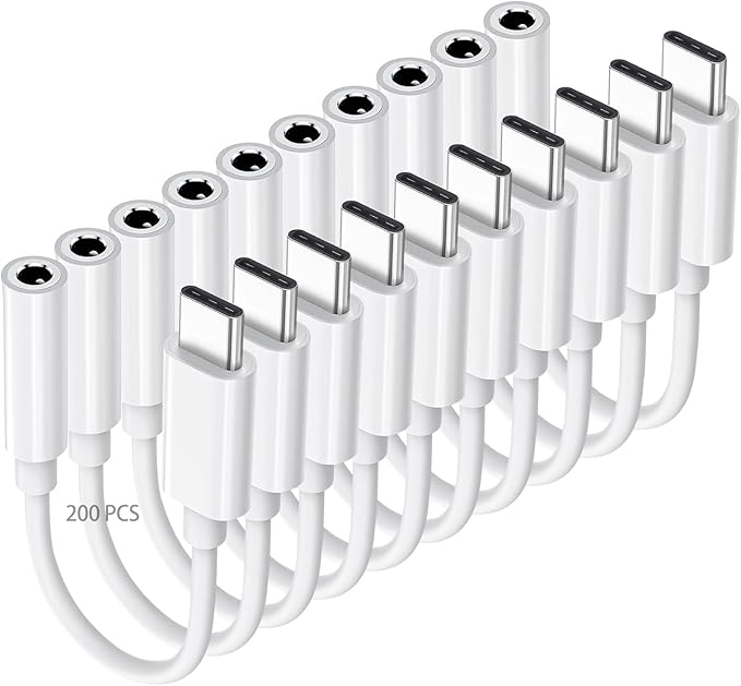 USB C to 3.5mm Headphone Jack Adapter for iPhone17/ iPhone 16/16 Pro/15/15 Pro/Pro Max/Plus, Type C Aux Audio Dongle Cable Cord Compatible with iPad, Samsung Galaxy S23/S23/S22/S21, MacBook（200 Pack）