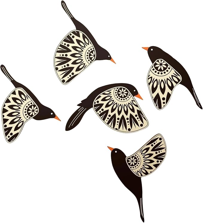 Rulbelok Handcrafted Bird Wall Decors 5Pieces Wooden Hanging Ornaments for Home Decoration Scandinavian Maximalist Styles Gift Wood Nursery Wall Decorations