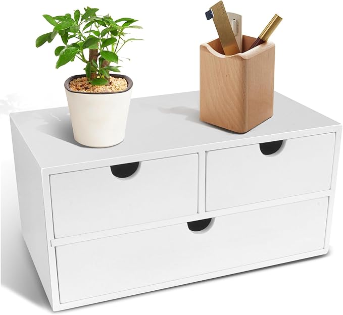 Charmewooden Desk Organizer with Drawers Countertop Drawer Organizer Drawers for Desk Top Home Office Workspace Bathroom Toiletries Supplies (white)