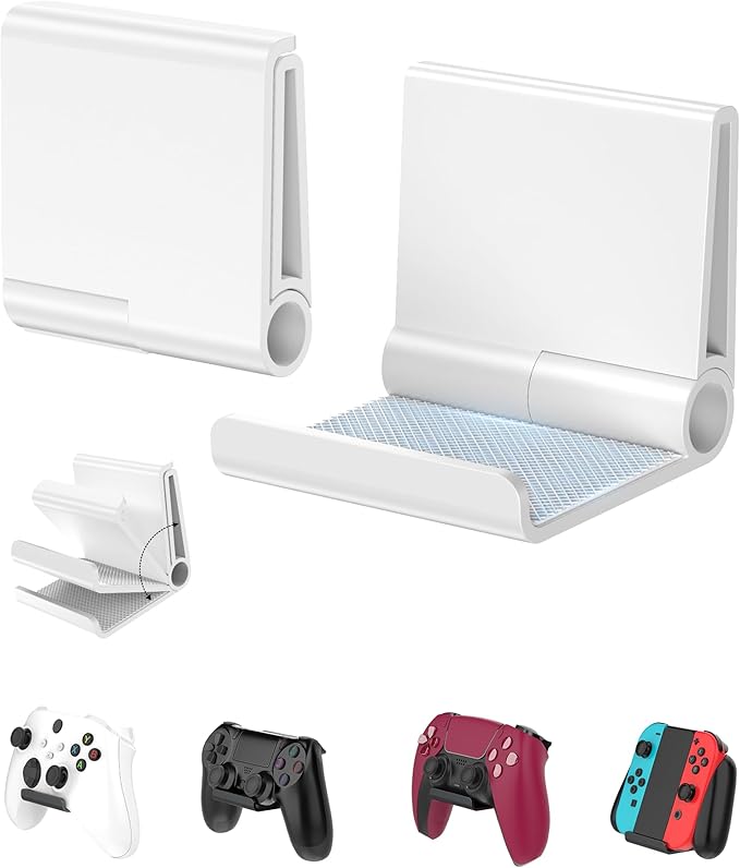 4 Pack Foldable Controller Wall Mount Holder for Xbox PS5 PS4 PS3 Switch Pro Strong Adhesive/Screw Upgraded Controller Stand Hanger with Anti-slip Pad Universal Gaming Remote, Headphone Accessories