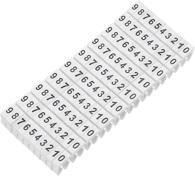 MECCANIXITY 100Pcs Wire Label, 0-9 Digital Cable Labels Tags M-2 Type Cable Numbers Markers for Identification Troubleshooting Maintenance of Wires, White