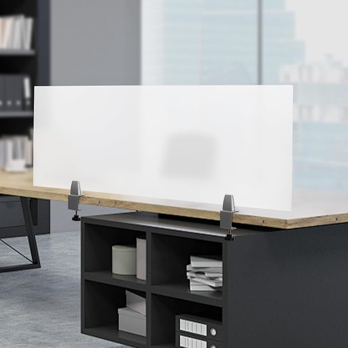 4-Pack Frosted Acrylic Desk Dividers, 47"L Clamp-On Privacy Panels for Office School, Soundproof Partition Shields with C-Clamps Foam Pads