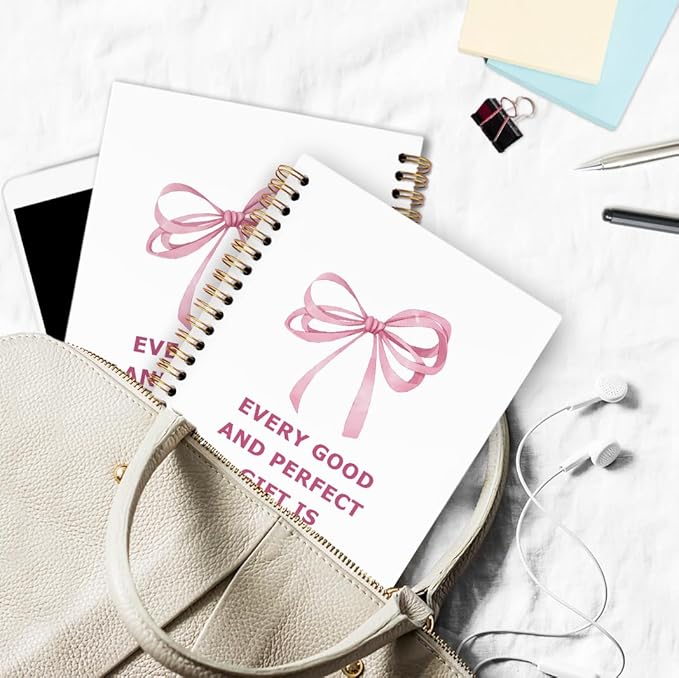 dvhdajed Coquette Christian Spiral Notebook, Bible James 1:17 Journaling Journaling Notebooks, Pink Bow Prayer Spiral Journal for Girls Women, Preppy Religious Office School Supplies Gifts,5.5x8.3 In