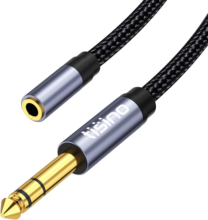 Tisino 1/4 to 3.5mm Headphone Adapter, 1/4" Male to 1/8" Female Extension Audio Cable for Headphones, Amplifiers, Guitar Amp, Keyboard Piano, Home Theater, Speaker, Mixing Console - 5 feet