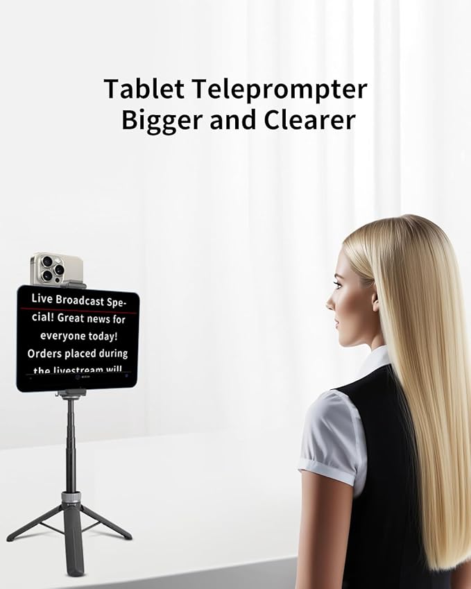 Metal Dual Device Tablet & Phone Holder Tripod Mount Adapter Set for Live Streaming and Teleprompter - Compatible with Tripods, Monopods, Selfie Sticks, Heads, Gimbals and Stabilizers
