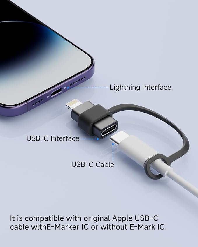 MFi Certified USB C to Lightning Adapter 2-Pack, 27W Fast Charging & Data Sync, Lightning to USB Type C Cable Adapter Compatible with iPhone 14/13/12/Pro/Max, iPad, AirPods, with Anti-Loss Lanyard