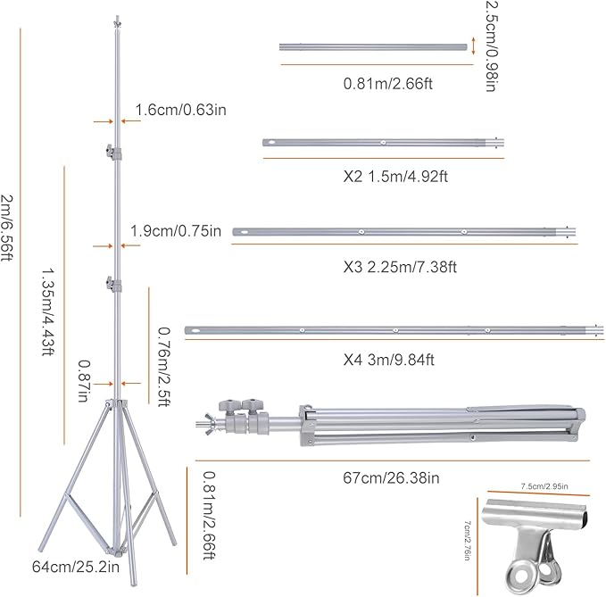 6.5 x 10ft Adjustable Backdrop Stand Kit,Heavy-Duty Photography Background Support System with Clamps & Carry Bag,Photo Video Studio Backdrop Stand for Parties,Weddings,Green Screen & Banner Display
