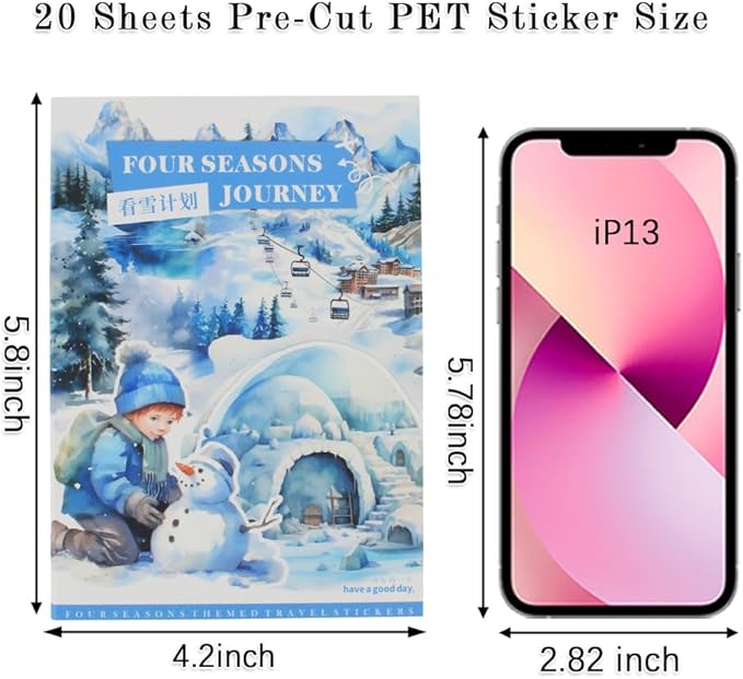 Dwpetzo Winter Pre-Cut Journal Sticker Book for Junk Journaling, Transparent PET White Snow Landscape Stickers for Scrapbook Supplies, Scrapbooking, Collage, Planners, Bujo, 20 Sheets