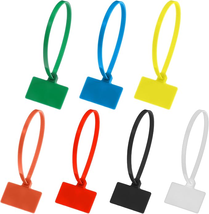 100pcs Zip Tie Tags Cable Labels Tags Nylon Cable With Label Tag Marker Ties Wire Self Locking Plastic Cords Straps Mark Cord Multi Color Electronic Identification Power Marking Label for Organizing