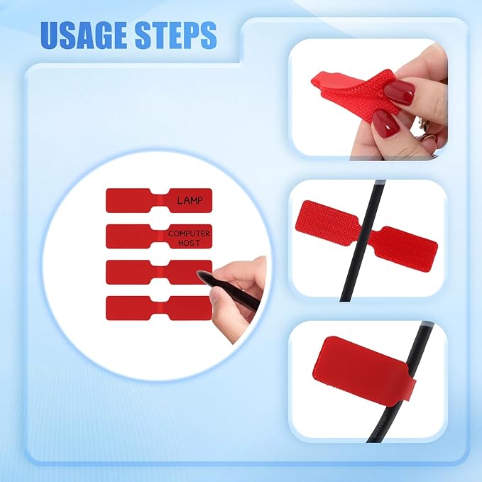 50 Pieces Cord Labels Self-Adhesive Nylon Cable Labels Tags Waterproof Wire Cable Tags or Electronics Office Computers Management and Identification (Red)