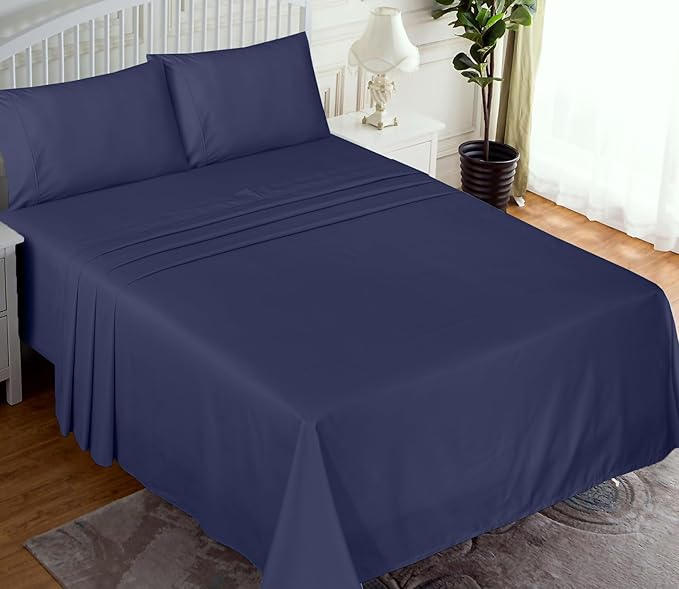 RUVANTI 100% Cotton Twin Sheets Set, 3 Pieces, Soft & Breathable Percale Weave Bedding, Deep Pocket 16", Hotel Standard, Crisp Cool Feel, Durable, Perfect Dyed Bed Sheet, Crown Blue