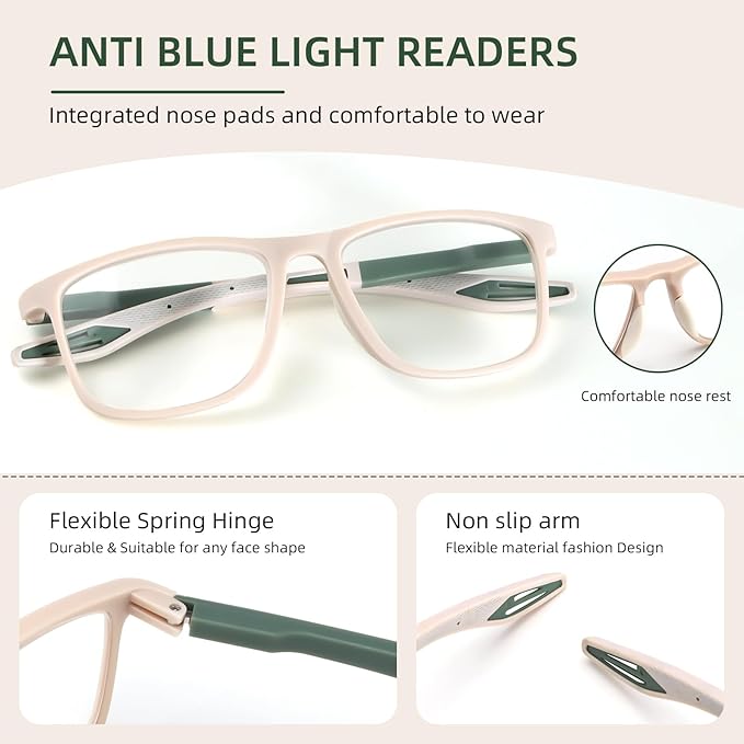 BLOEXCLU 4 Pack Progressive Multifocus Reading Glasses for Men Women TR90 Sports Style Anti-Blue Light Computer Readers