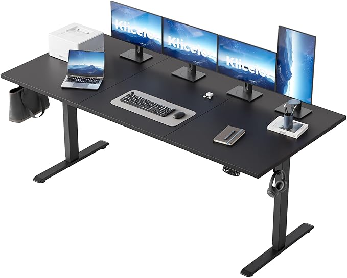 Klicelor 71 Inch Large Electric Standing Desk, Height Adjustable Office Desk, Sit Stand Up Computer Gaming Desk with Memory Preset, Three-Piece Desktop, Black
