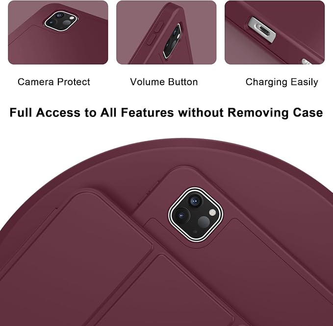 ZryXal iPad Pro 11 Inch Case (M5) 2025/ (M4) 2024 (Model: A2836/A2837/A3006), Trifold Stand Smart Cover with Pencil Holder and Soft TPU Back, Auto Wake/Sleep (Wine)