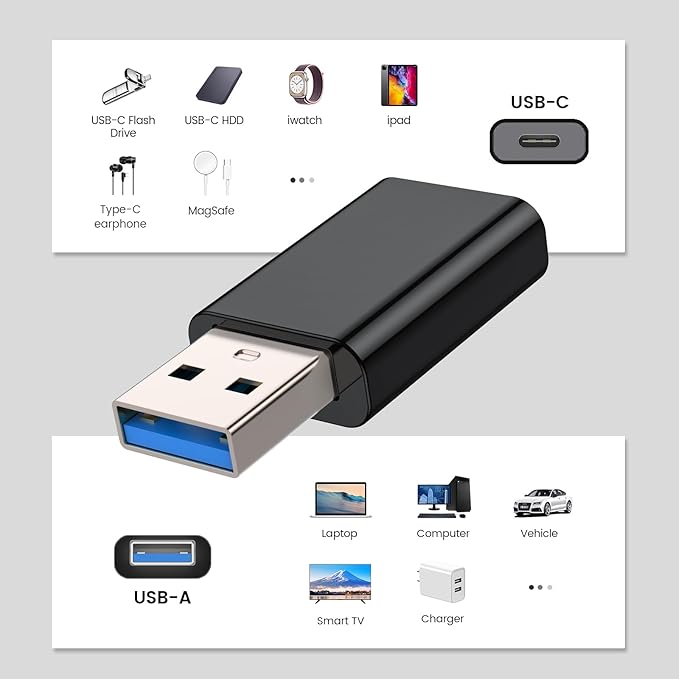 MOSWAG USB to USB C Adapter, USB C Female to USB Male Adapter Compatible with Apple MagSafe Watch 9/8/7/SE/Ultra, for iPhone 15 14 13 12 Mini Pro Max,iPad,Galaxy Note,Pixel,CarPlay,Wall Plug