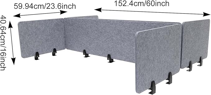 2 Pack Acoustic Desk Divider 59 x 16 Inch No Drilling Clamp-On Privacy Shields Panel Freestanding Desk Divider Desktop Sound Proof Dividers for Office Libraries School Student Desks