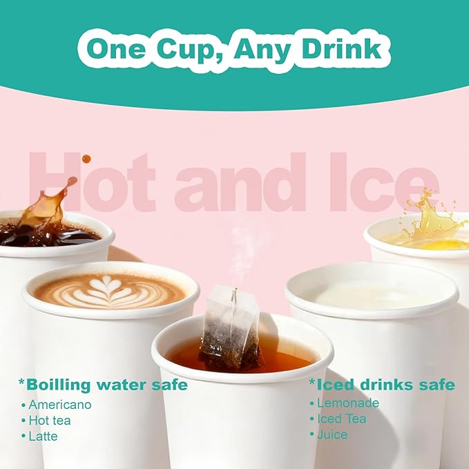 Coolcap 12 oz 1000 Pack Disposable Coffee Cups, Bulk White Disposable Paper Cups, Coffee Cups for Hot Tea, Chocolate and Cold Drinkse