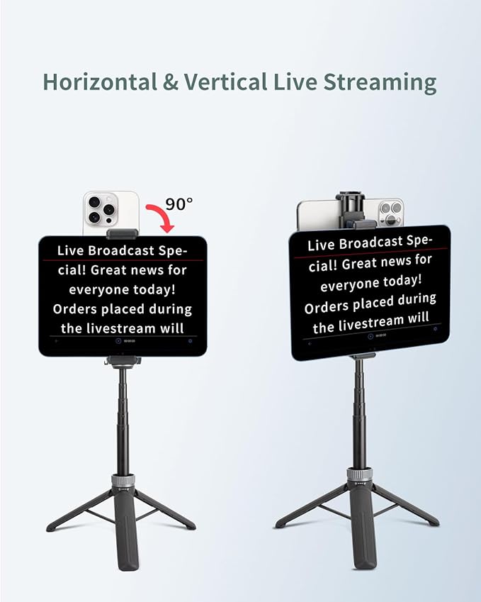 Metal Dual Device Tablet & Phone Holder Tripod Mount Adapter Set for Live Streaming and Teleprompter - Compatible with Tripods, Monopods, Selfie Sticks, Heads, Gimbals and Stabilizers