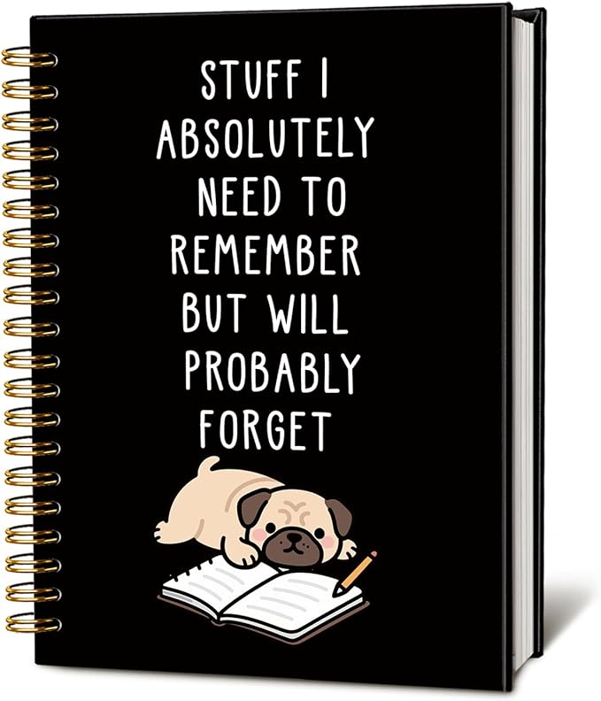LIANGW Funny Pug Notebook Journal Gifts for Women & Men, Gifts for Pug Lovers Notebooks for Women, Funny Human Resources Gifts Journal for Coworkers, Black Hardcover Spiral Notebook 5.5x8.3 Inch