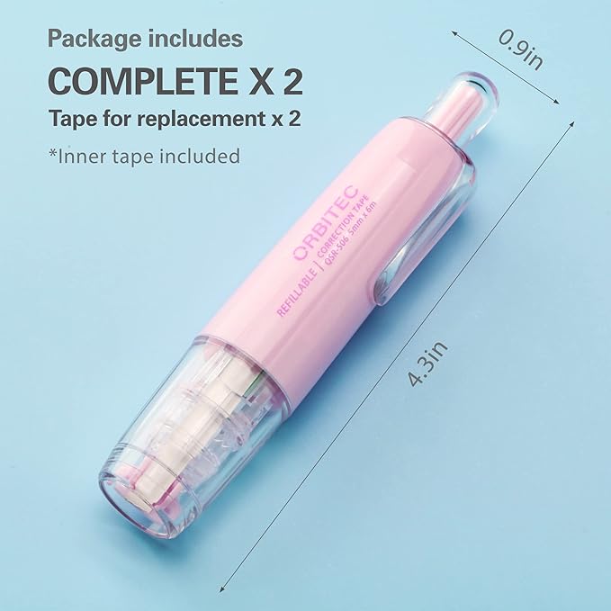 BITOSEE Refillable Retractable Quick Dry Correction Tape,Mini Small Japan Aesthetic Cute Correction Tape, with Easy to Use Kawaii Pen Shaped Applicator,for School Office Supplies