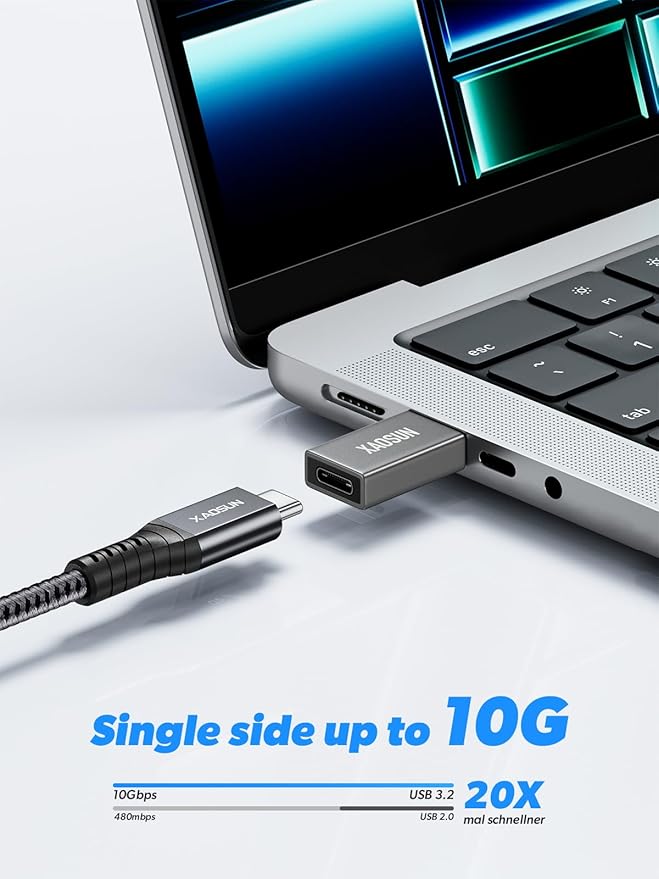 XAOSUN 10Gbps USB to USB C Adapter 3 Pack, 3.1 USBC Female to USB Male Adapter, One-Sided SuperSpeed Data Sync, 100W Fast Charging for iPhone 17/16 Plus Pro Max, Laptop, Charger, Quest Link, etc
