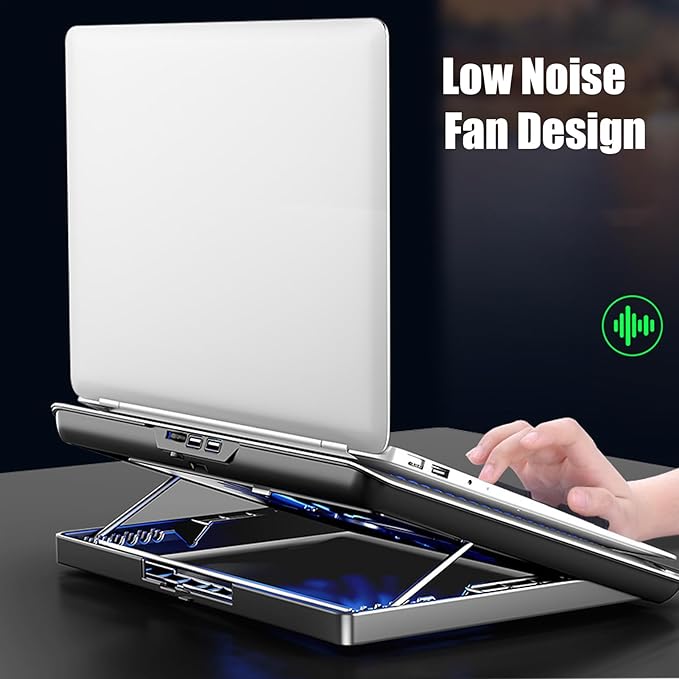 Adjustable Laptop Cooling Pad - Quiet Aluminum Alloy Fan Riser Base, High Airflow Computer Cooler, Ergonomic Design, Ideal for Laptops, Keyboard, Phone, Tablet, Books, Home, Workplace, Dormitory Use