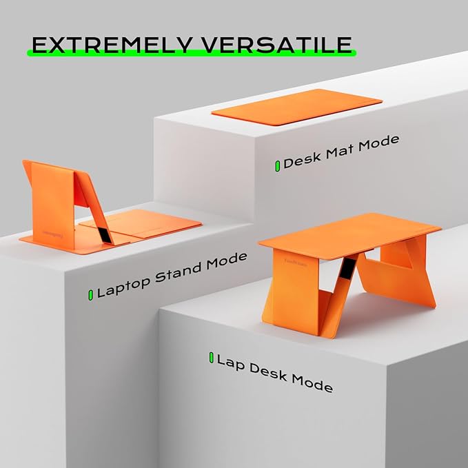 Foldable Laptop Desk Bed Computer Desk, FansDreams Pi Foldable and Portable Lap Desk, Portable Folding Lap Table, Standing Lightweight Travel Laptop Table for Study and Work (Orange, Standard)