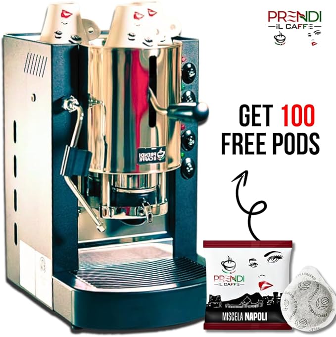 ESE Pod Espresso Machine – Spinel Pinocchio Coffee Maker for 44mm Paper Pods, Made in Italy, Compact Automatic Espresso Machine for Home & Office, Includes 150 Free ESE Pods (100 Classic + 50 Decaf)