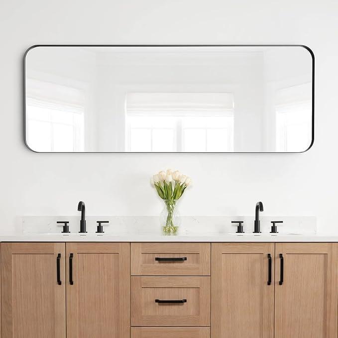 Black Full Length Mirror for Bathroom, 20"x55" Long Metal Framed Full Body Mirror, Rectangle Floor Mirror Leaning Against Wall for Dressing Living Room Bedroom Entryway